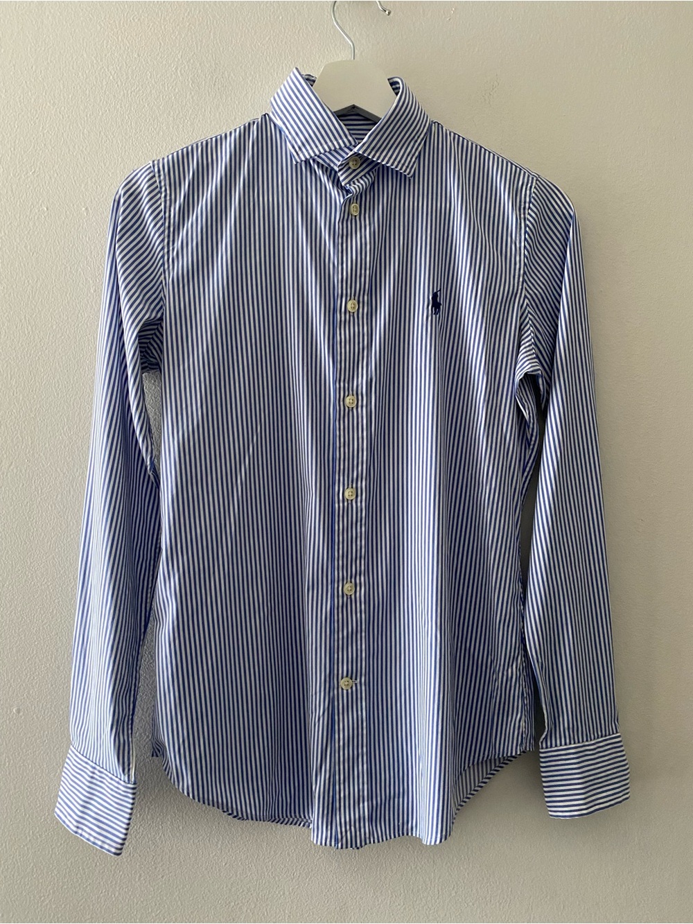 Polo Ralph Lauren Women's Slim Fit Shirt Blue White Stripe Nylon stretch medium - Picture 2 of 15